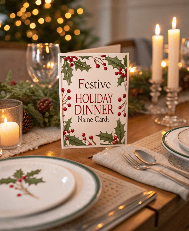 Festive Holiday Dinner Name Cards
