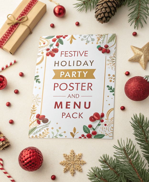 Festive Holiday Party Poster and Menu Pack