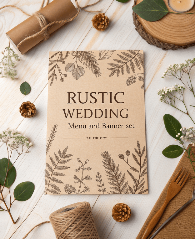 Rustic Wedding Menu and Banner Set